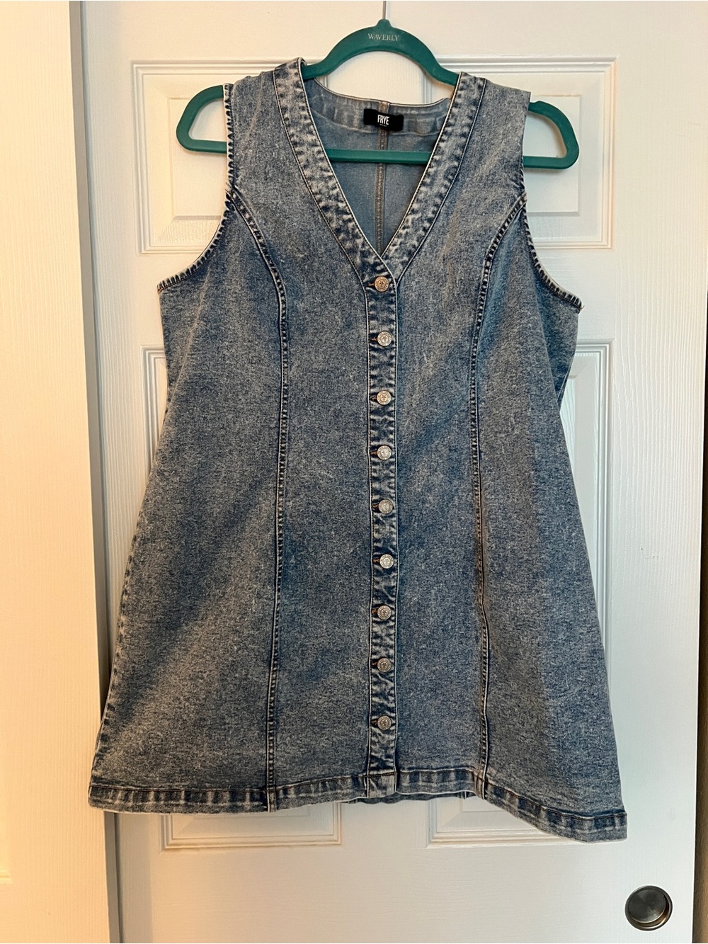 Frye Acid-Wash Denim Button-Front Mini Dress - Light Blue XL